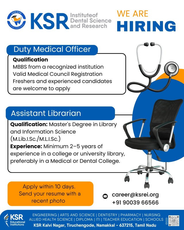 Duty Medical Officer | Assistant Librarian